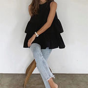 人目を引く美人 レースアップ Aライン 袖なし上着 フリル ベスト ゆったりする シャツ 新品 上着