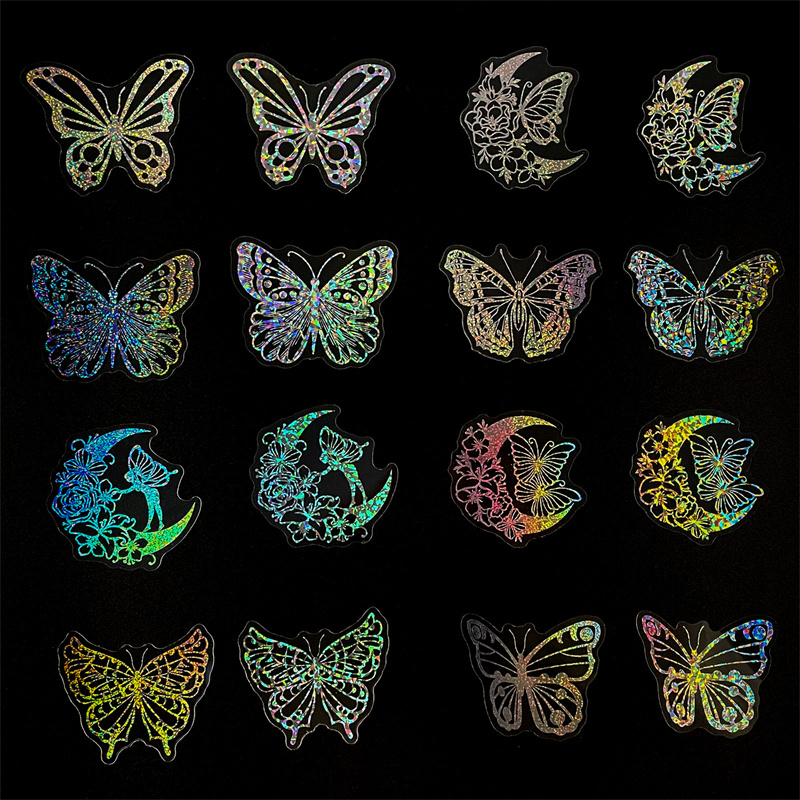 100枚 透明 レーザー蝶ステッカー Holographic Stickers 100枚 透明 レーザー蝶ステッカー Holographic Stickers