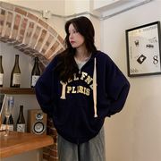 【予約220930】大きいサイズ秋冬 韓国 カレッジ風 カジュアル 帽子付き Tシャツ パーカー LL-4L