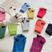 指穴開け手袋　リボン付きデザイン 　Y2kグローブ　スマホタッチOK　韓国ファッション