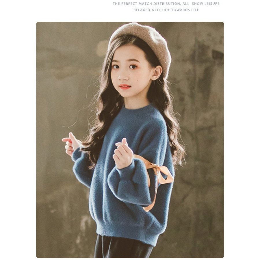 韓国子供服 厚手い２点セット 春秋冬ボーダーセーター+パンツ 暖かい  長袖 フード付き 裹起毛