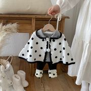 2025冬新作 韓国風  子供服  長袖   ベビー服   トップス  ニット  マント  ドット