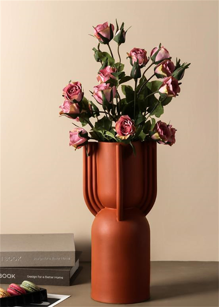 レビュー続々 セラミック花瓶 シンプル モランディ色系 耳を執る花瓶 芸術 幾何学 リビングルーム