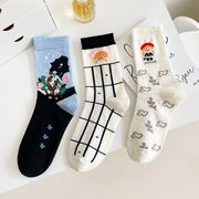 ソックス　靴下　ins風　レディース　韓国ファッション　コットン　秋冬　デザイン