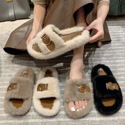 ファーサンダル　秋冬　3cm 厚底靴　insサンダル　暖かいシューズ　韓国ファッション