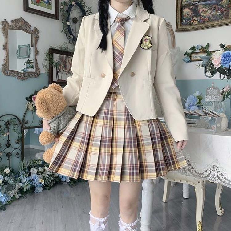 女子高生 制服 5点セット ブレザー スカート チェック柄 長袖シャツ JK