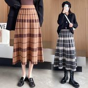 秋冬の新作 ニットスカート ファッション チェック柄スカート 厚い  ハイウエスト スカート ロングスカート