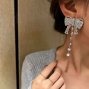 925銀針 レトロ ダイヤモンド ボウイヤリング 贅沢 タッセルピアス ファッション ピアス