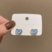 925銀針 ブルーハートピアス 韓国のファッション レディースイヤリング かわいい小さなイヤリング