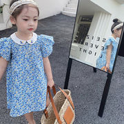ガールズスカート刺&#32353;人形襟フライングスリーブドレスプリンセススカート2022夏新しい子供服世