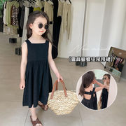 女の子 ドレス 子供服 夏の新作 ちょうネクタイ 黒 スリップドレス 韓国の子供服