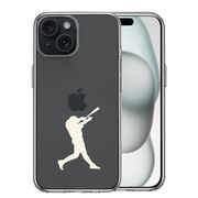 iPhone15 側面ソフト 背面ハード ハイブリッド クリア ケース 野球 バッター ホワイト