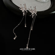シルバーニードルとダイヤモンドのロングイヤリング韓国のメタルクールスタイルパーソナリティイヤリングイ