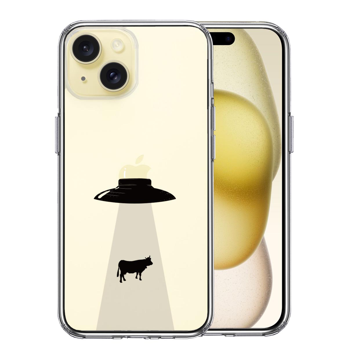 iPhone15 側面ソフト 背面ハード ハイブリッド クリア ケース UFO キャトルミューティレーション