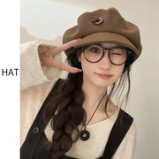 レディース帽子　キャスケット　ボタン　韓国ファッション　秋冬　デザイン