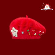 レディース帽子　クリスマス　ベレー帽　ファッション　かわいい　秋冬　全4色