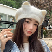 レディース帽子　ベレー帽　猫耳　デザイン　韓国ファッション　秋冬　全8色