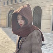 レディース帽子　ニットキャップ　マフラー　一体型　韓国ファッション　秋冬　かわいい　全6色