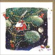 グリーティングカード クリスマス「ツリーハウスに届けるサンタ」メッセージカード