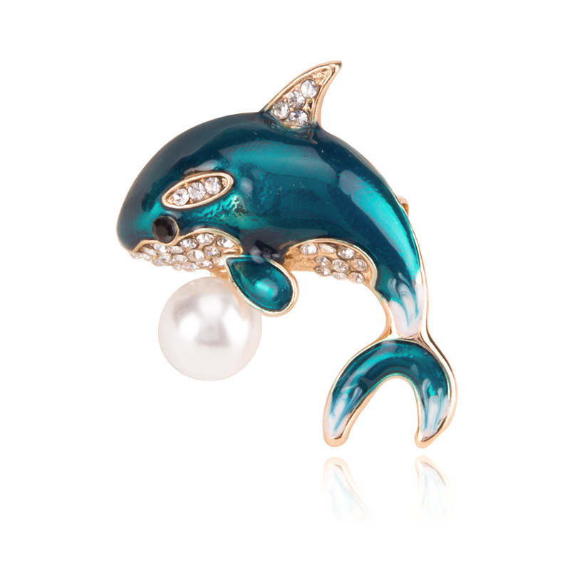 青いイルカのブローチ かわいい イルカ 海洋生物 コサージュピン レディース アクセサリー