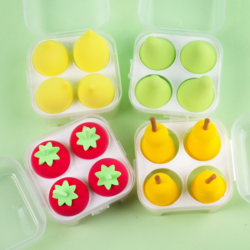 メイク スポンジ パフ いちご レモン 果実の形 化粧スポンジ  メイク道具 メイクパフ 乾湿兼用 4個入