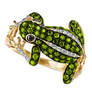 カエルの指輪  レディース メンズリング  緑のラインストーン  カエルリング カエルのアクセサリー