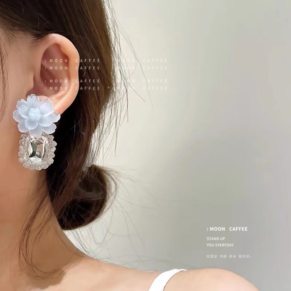 s925 フランスの誇張 花のイヤリング クリスタルイヤリング 韓国のファッション