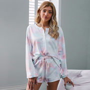 春の新しい女性のグラデーションパジャマ、セクシーでファッショナブルなニットラウンジウェア