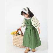 女の子の春服 ドレス 韓国の子供服 子供用シャツサスペンダースカートツーピースセット