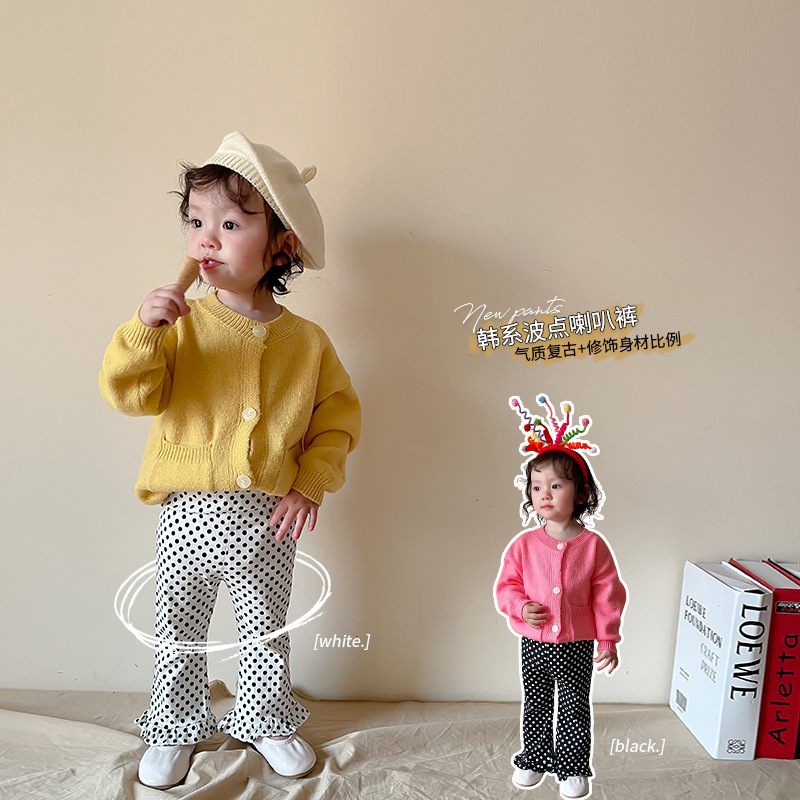 ガールズパンツ ブーツカットパンツ ファッション水玉パンツ スリムフィットベビーパンツ 韓国の子供服