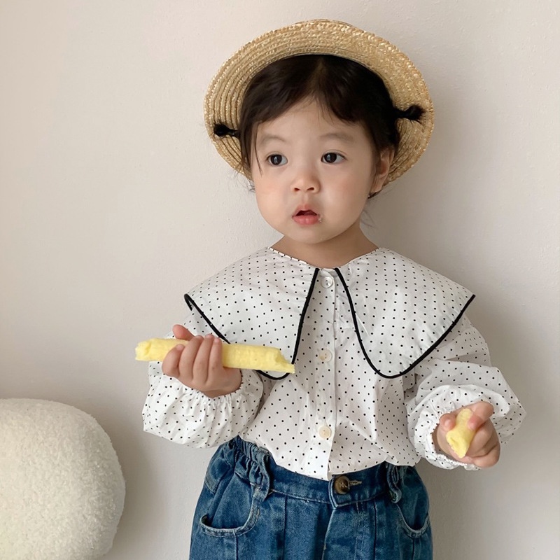 【2023春新作】韓国風子供服 ベビー服 キッズ  女の子　大きめ襟  長袖　トップス　ブラウス