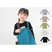 女の子のTシャツ 春の韓国スタイル 子供の長袖ボトミングシャツ ソリッドカラートップ