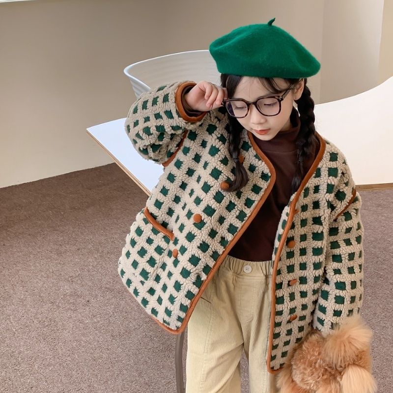 【秋新作】韓国風子供服 ベビー服 キッズ 女の子 格子柄アウター コート ジャケット