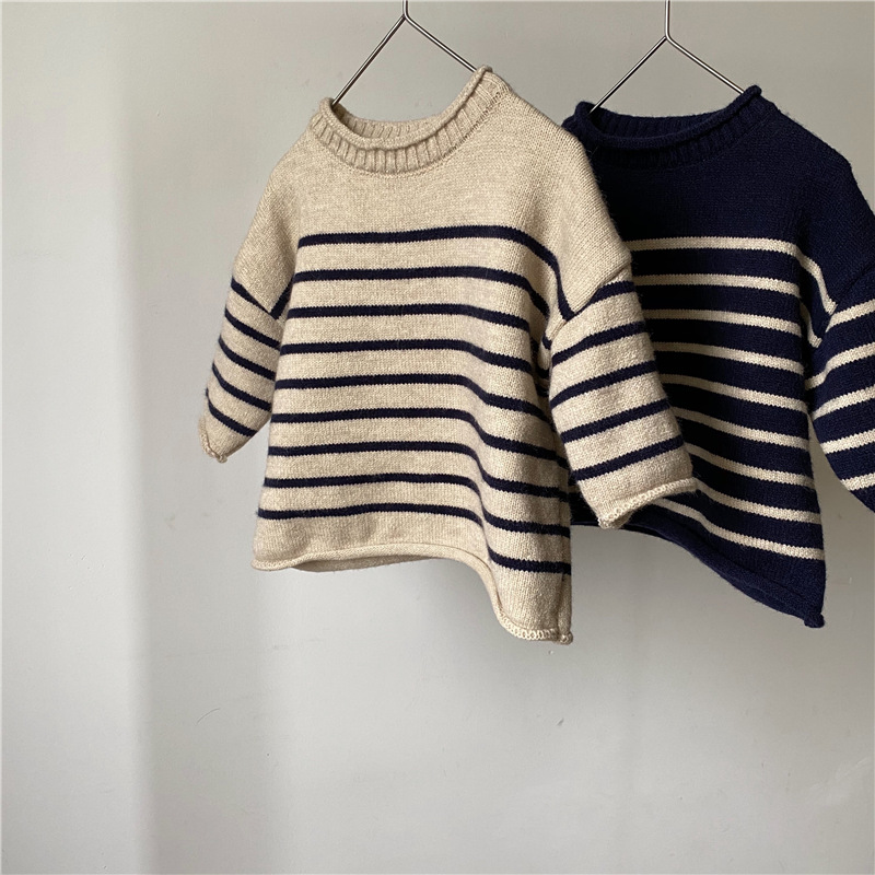 【在庫処理セール】【24H即納可】暖かい ストライプセーター Tシャツ 全2色