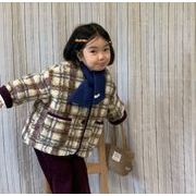 冬新作 韓国風子供服  チェック柄  厚手のトップス  長袖   コート  男女兼用
