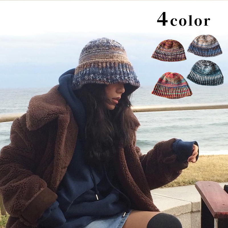 ニット帽子　ニットキャップ　グラデーション　レディース　韓国ファッション　デザイン　秋冬　4colors