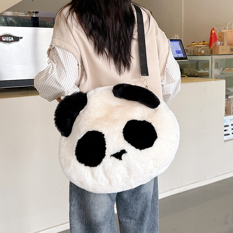 pandaトートバッグ ファーバッグ 秋冬 デザイン レディース 大容量 ふわふわ