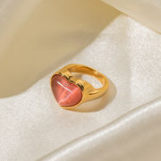 ステンレス鋼 18Kゴールド 指輪  ピンクオパールリング  ハート型のリング
