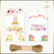【2種】誕生日カード  販促 麻紐付き ラベル ステッカー ギフト 包装  ラッピング用品 梱包材