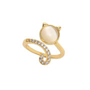 猫アクセサリー 猫の雑貨 猫の指輪 かわいいジルコン猫オパールリング ファッション 女性 指輪