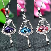 3色 カラークリスタル バレエ少女のネックレス バレエネックレス ファッションバレエアクセサリー