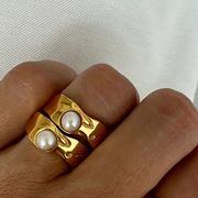 欧米 の新製品 人気の ステンレス鋼 18k ゴールドメッキ のパール 指輪 メタル chic 女性用リング