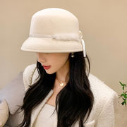 ★全2色★　エレガントウールバケットハット　可愛いリボン付き　小顔ハット　韓国ファッション