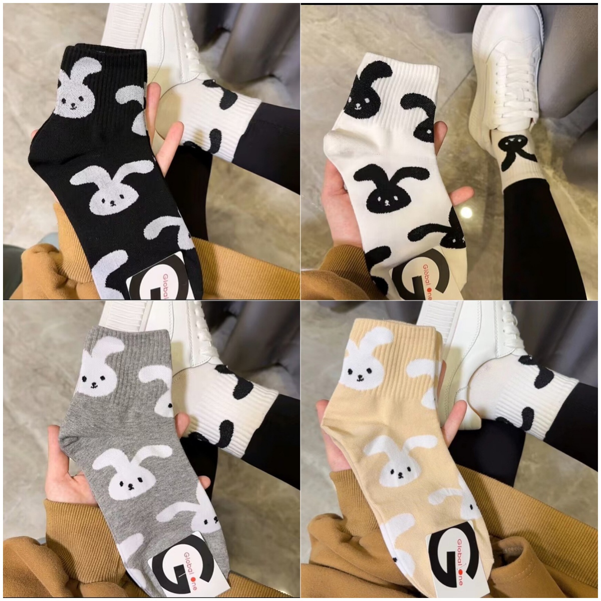 4色  うさぎ柄 靴下 レディースソックス  韓国ファッション  カジュアルソックス  オールシーズン対応