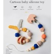 子供用品  知育玩具  木製  腕輪 + おしゃぶりホルダー おもちゃ  チェーン シリコン  歯を磨く   4色