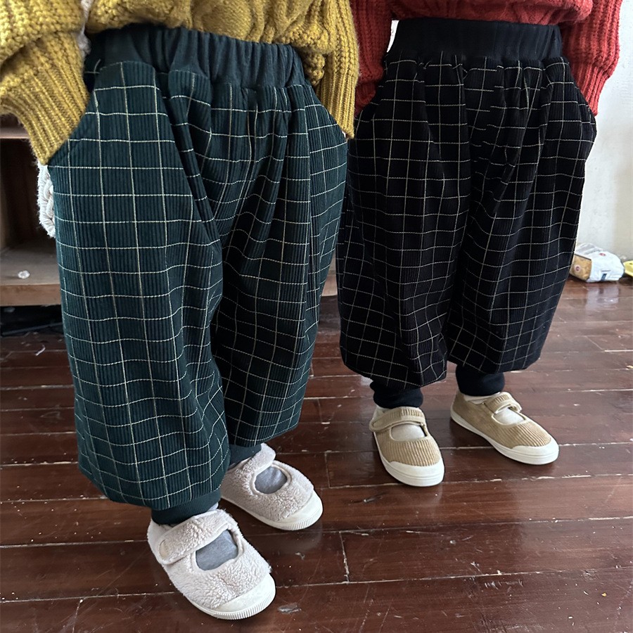 ★Girls＆Boys★　 子供パンツ　80~140cm　チェック柄キッズワイドパンツ　韓国キッズファッション