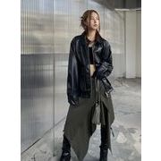 【韓国ファッション】2024年春新作　レザージャケット　アウター　レザー　ダブルジップ　ユニセックス