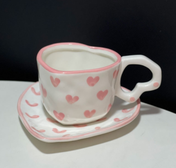 ハート コーヒーカップソーサー 2点セット セラミックカップ 撮影道具 韓国風 装飾 INSスタイル