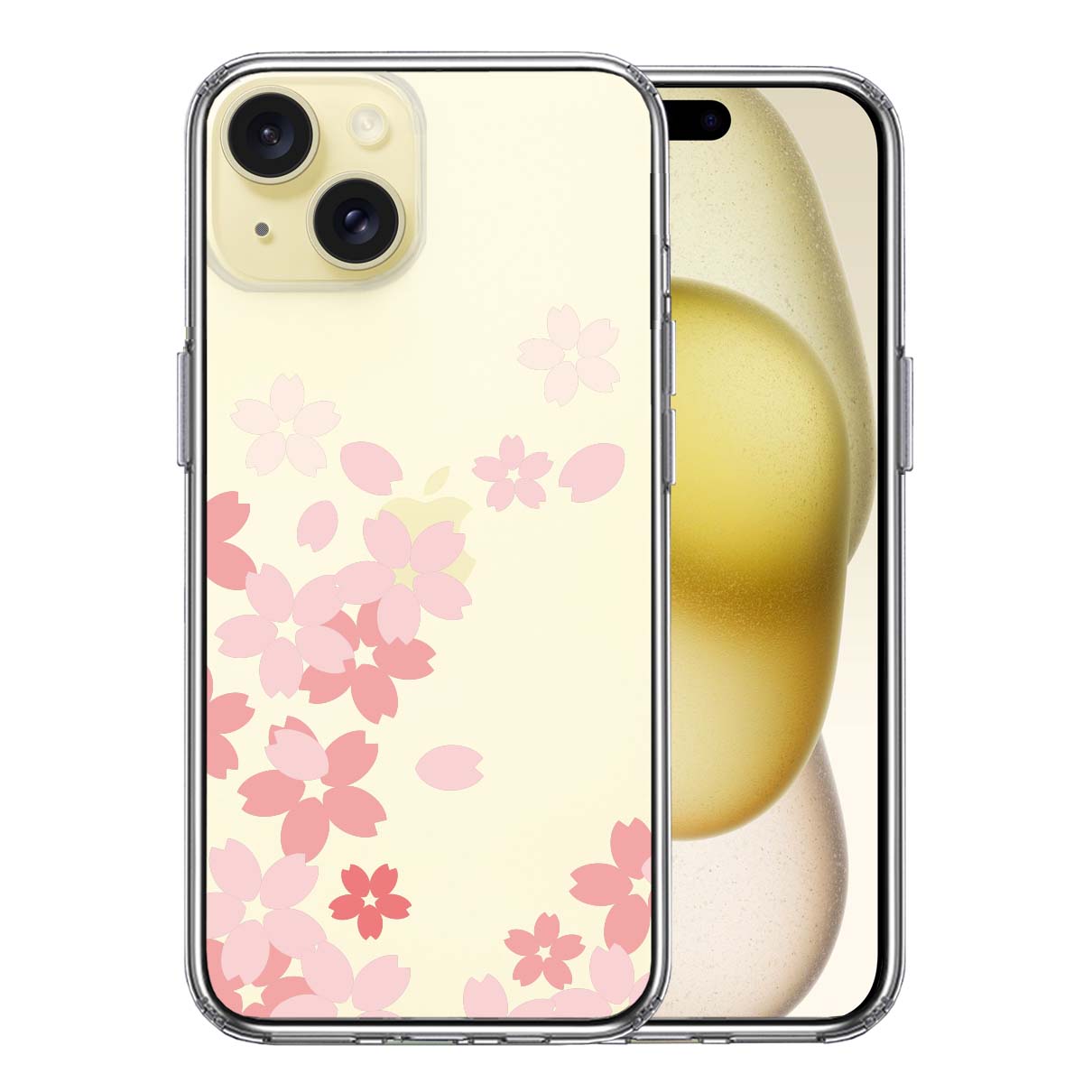 iPhone15 側面ソフト 背面ハード ハイブリッド クリア ケース 桜