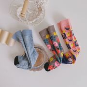 キッズ 子供用 靴下 ソックス くつした 綿 コットン ファッション小物 かわいい デザイン感 花色展開